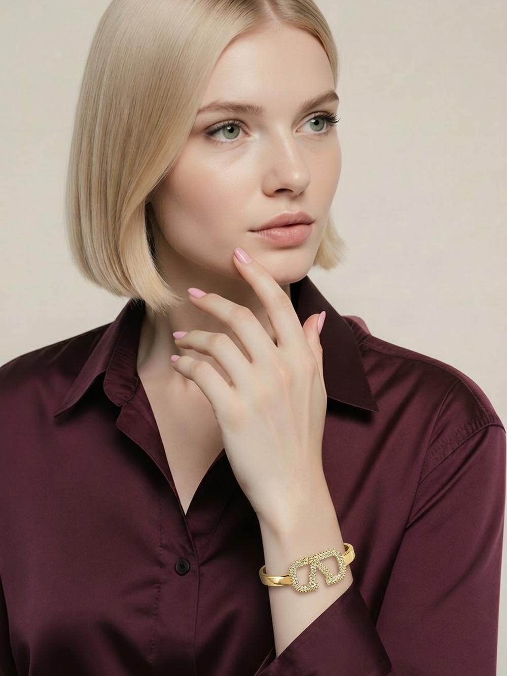 Gold Statement Bracelet with Pave Detail
